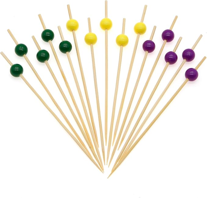 Minisland Dark Green Pearl Cocktail Picks, 4.7 Inch Long Bamboo Fancy Toothpicks for Appetizers, Decorative Christmas Holiday Party Food Drink Garnish Fruit Kabob Skewer Sticks 100 Counts - MSL452