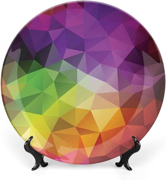 Ceramic Display Plate, Abstract Decor Ceramic Hanging Decorative Plate, Colorful Abstract Geometric Triangular Polygons Creative, 7 Inch, Living Room Kitchen Decoration Household, Multy