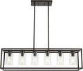 XILICON Dining Rooms Oil Rubbed Bronze Chandeliers,Kitchen Island Farmhouse Lighting Fixture Industrial Rustic Ceiling Hanging 6 Light Modern Pendant Light with Glass Shade