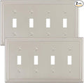 2-Pack Quad Toggle Light Switch Cover Plate, 4 Gang Metal Switch Plate Covers, Brushed Nickel Pearls Decorative Wall Plate, Corrosion Resistant