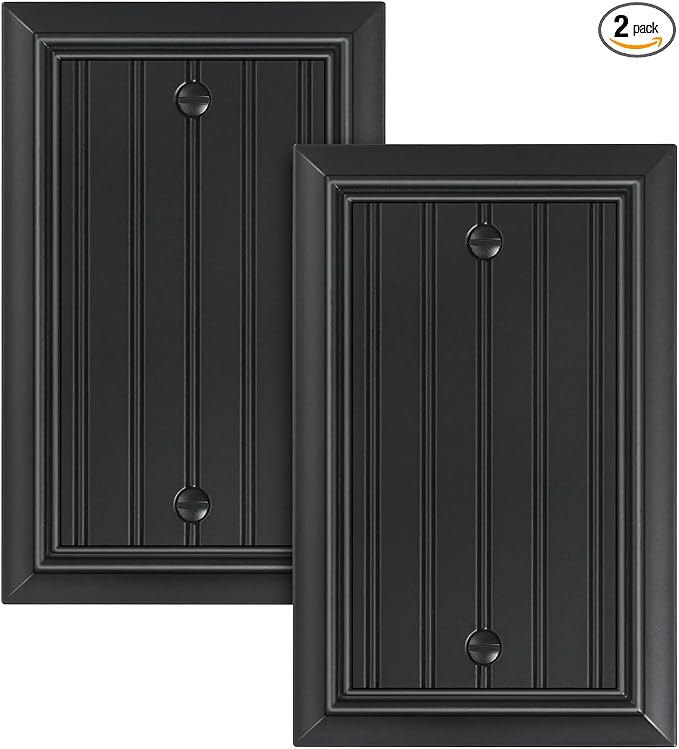 2-Pack Classic Beadboard Single Blank Wall Plate, Durable Natural Bamboo Fiber Wall Plate Cover,Matte Black 1 Gang Wall Plate for Unused Outlets/Switches