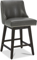 CHITA Counter Height Swivel Bar Stools, FSC Certified Upholstered Counter Stools, Modern Swivel Barstools with Wood Legs for Kitchen Island, 26" Seat Height, Faux Leather in Retro Grey