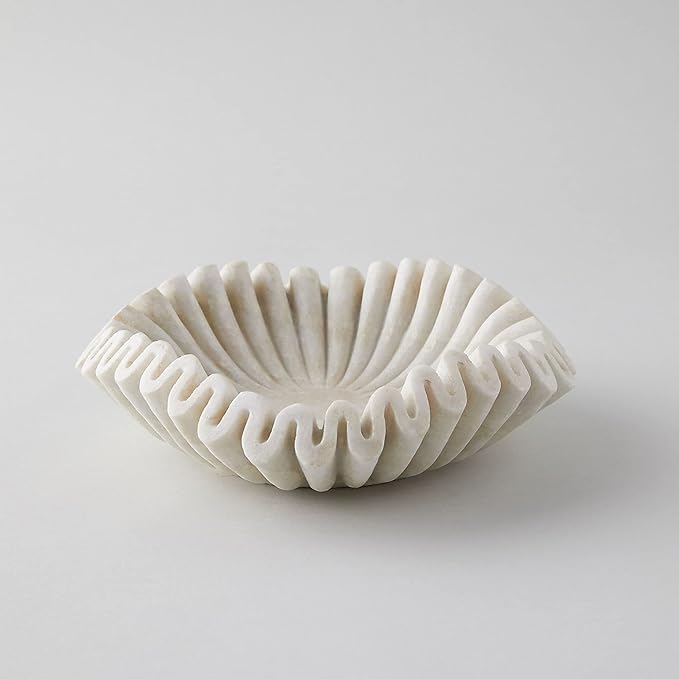 Marble Bowl Fruit Bowl, Stone Bowl Decorative Bowl Decorative Trays Marble Fruit Bowl Marble Ruffle Bowl Marble Floral Bowl Home Decor Gifts (5 inch)