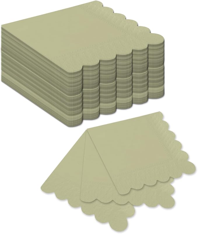 qiqee Khaki Cocktail Dinner Napkins 5x5inch Disposable Beverage,Wedding, Birthday Party Dessert Wave Paper Napkins(120 Count)