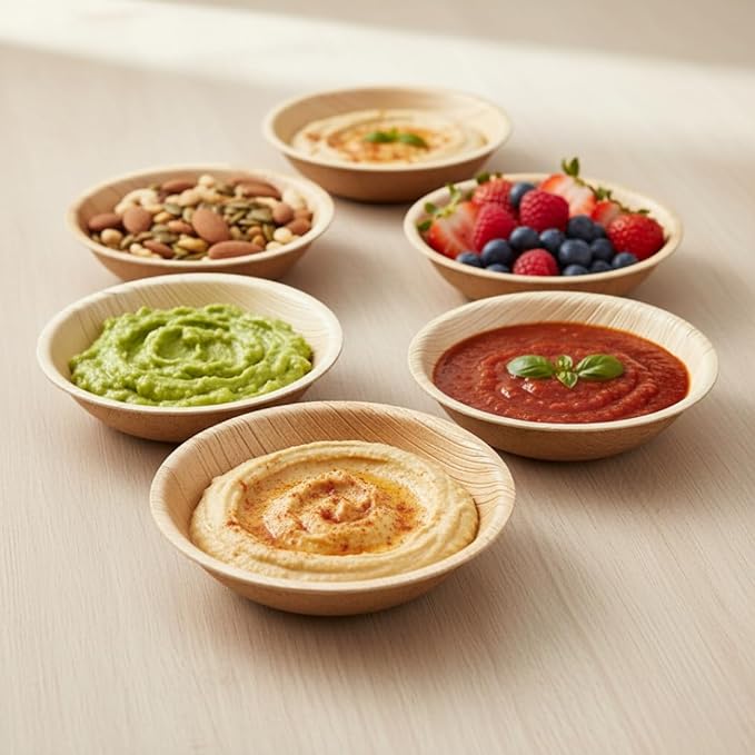 Charity Leaf Disposable Palm Leaf 3.5" Round Mini Bowl (400 pcs) Dipping Bowls | Bamboo Like| All Natural and Biodegradable | Charcuterie Boards, BBQs, and Parties