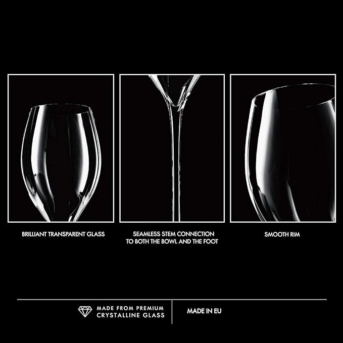 Krosno Large Prosecco Champagne Sparkling Wine Flutes, Set of 6, 9.4 fl oz, Rounded Shape for Ideal Bubbles, Dishwasher Safe, Made in Europe