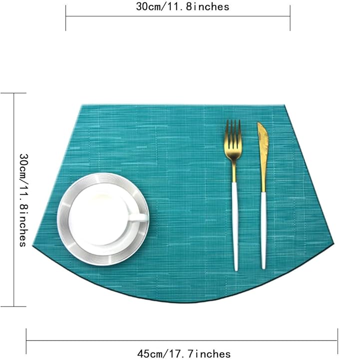 Wedge Placemats for Round Kitchen Table Woven Vinyl Easy Wipe Plastic Non Slip Table Mats Set of 6（Blue）