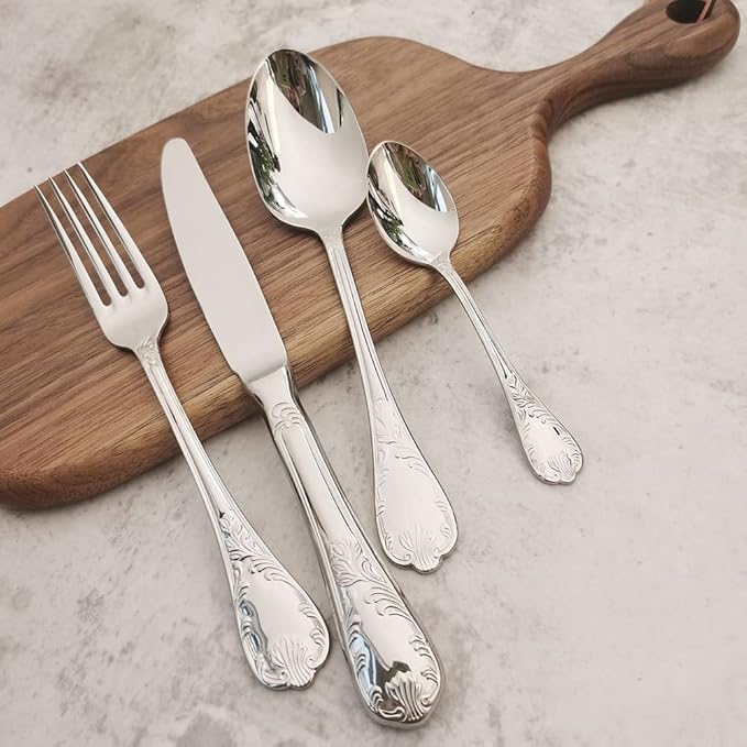 40-piece Silverware Set for 10, Retro Royal Palace Style Stainless Steel Flatware Cutlery Serving Utensils, Eating Tableware for Home Kitchen Hotel Restaurant, Mirror Polished