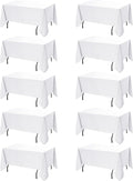 10-Pack White Tablecloths for Rectangle Tables, 60 x 120 Inches, Stain-Resistant Polyester Fabric for 6 Foot Tables - Washable Table Covers for Weddings, Banquets, Birthday, Parties, Events