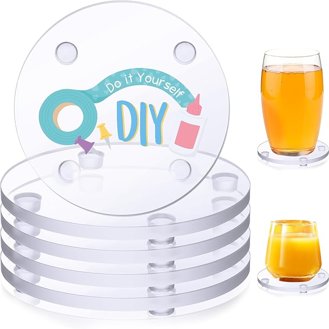 Set of 12 Clear DIY Glass Drink Coaster 3.5 Inch Crystal Coasters Decorative Glass Plates for Wedding Dining Table Picture Frame Painting DIY Crafts Home Decoration and Parties(Round)