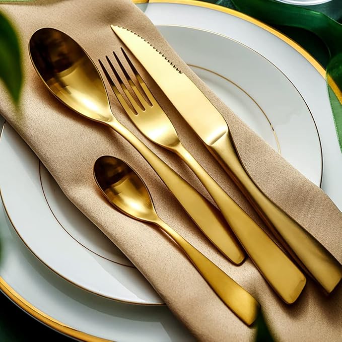 72 Piece Gold Silverware Set for 18,Modern Unique 18/10 Stainless Steel Flatware Cutlery Set, Eating Tableware Set,Vintage Luxury Style Cutlery Set for Home Restaurant Wedding Party