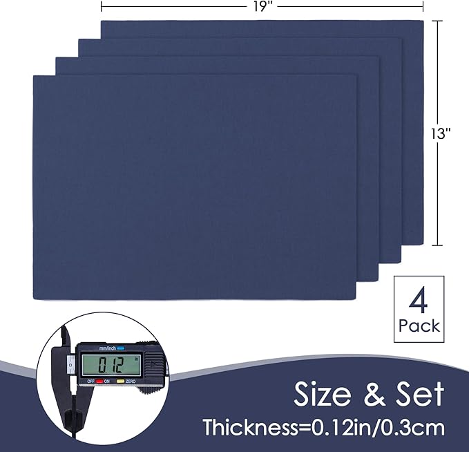 MANSPHIL Navy Blue Cloth Placemats Set of 4 Cotton Washable Thick Faux Linen Table Place Mats Heat Resistant Double Layer Fabric Wrinkle Free Dining Kitchen Table Decor - 13x19 Inch Oeko Tex Placemat