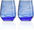 Rolf Glass Starfish Blue Stemless Wine Glass | Set of 2 Stemless Glasses | 15 Ounce Blue Glass Tumblers | Engraved Lead-Free Wine Tumblers | Made in the USA