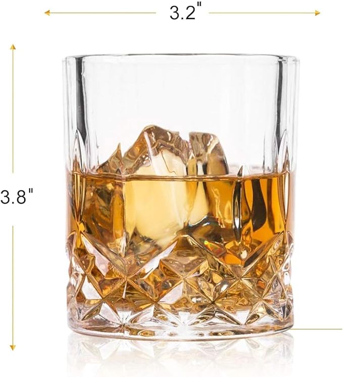 Set of 4 Crystal Old Fashioned Whiskey Glasses, 11 Oz Unique Bourbon Tumblers, Ultra-Clarity for Vodka, Scotch and Cocktails (4SET)