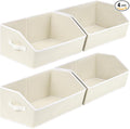 Cube Storage Organizer - Large Bins with Handle, Trapezoid Organizing Baskets for Shelves, Decorative Storage Baskets for Clothes, Blankets, Books, 4 Pack, Beige