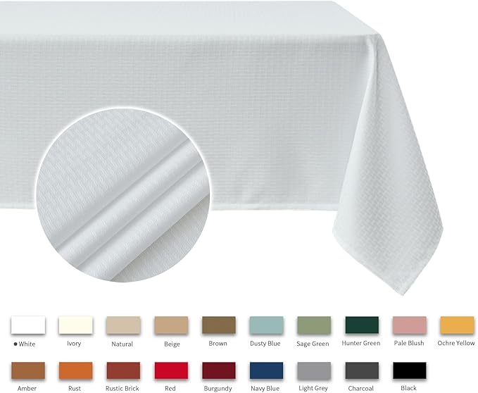 maxmill Rectangle Tablecloth Weaved Pattern Waterproof Spillproof Wrinkle Free Table Cloth, Kitchen Dining Tabletop Decoration, Fabric Table Cover for Holiday Parties, 52 x 70 Inch, White