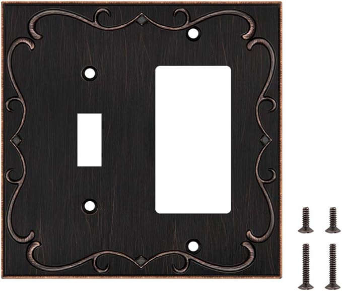 French Cabriole Decorative Wall Plate Switch Plate Outlet Cover (Toggle/Decorator, Aged Bronze)