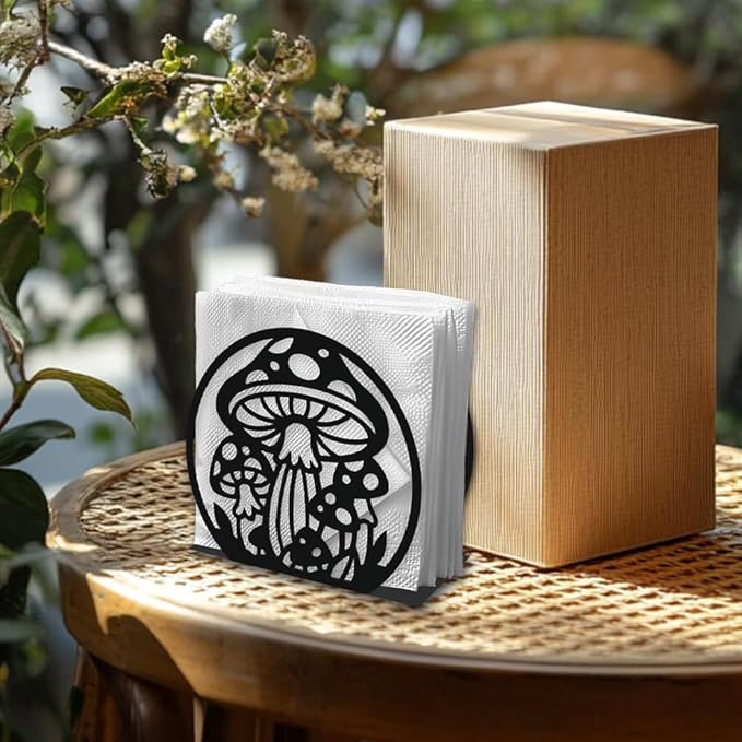 Mushroom Decorative Black Metal Napkin Holder for Table, 5.3" x 4.8" x 2" Mushroom Plant Standing Napkin Holder for Home Kitchen Restaurant Picnic Party Coffee Bar Dining Room