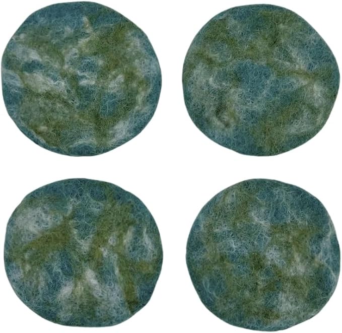 Humble Hilo Handmade Felt Coaster, 3.9 inches, Set of 4 (Thin Green Marbelized)