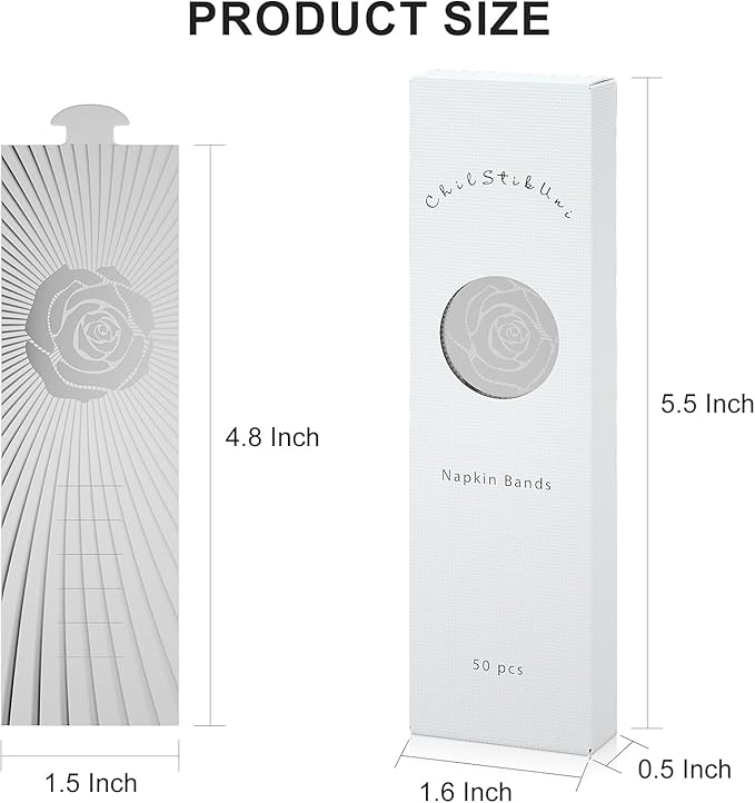 Christmas Napkin Rings Set of 50, 2 Colors in 1, Reusable Adjustable Napkin Bands for Holiday Parties, Wedding, Thanksgiving Table Decor, Waterproof Tear-Proof (Silver) Great Gift Idea