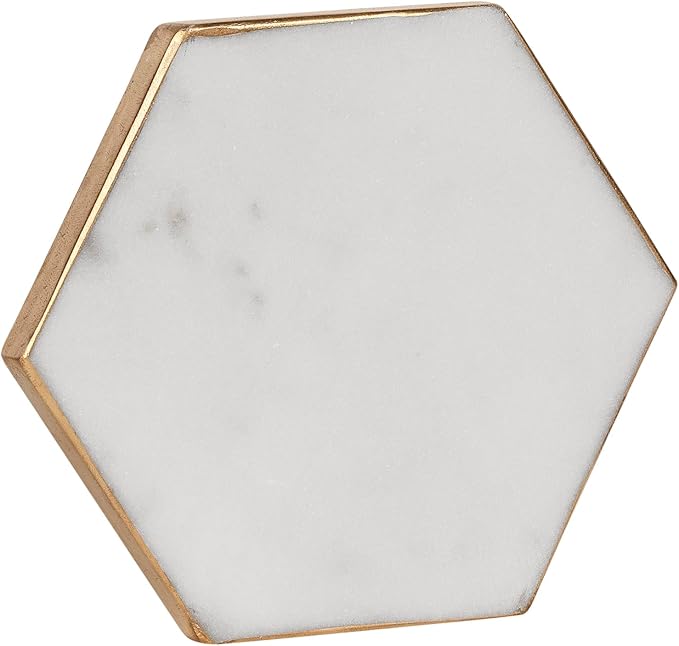 GoCraft Gold Edge Marble Coasters – Set of 6 Hexagon White Stone Coasters for Drinks – Stylish Drinkware Accessories for Wine Glasses, Coffee Mugs & Modern Coffee Table or Bar Decor