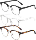 SOAR&EAGLE 3 Pack Blue Light Blocking Glasses,Computer Gaming Glasses,Retro Semi Rimless UV400 Clear Lens Computer Eyewear