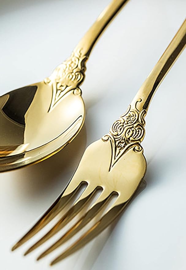 Gold Silverware Set for 16 Premium 18/10 Stainless Steel Flatware Set Palace Style 80 Piece Cutlery Tableware Utensils Embossed Decorative Handle Knives Forks and Spoons for Home Christmas Wedding