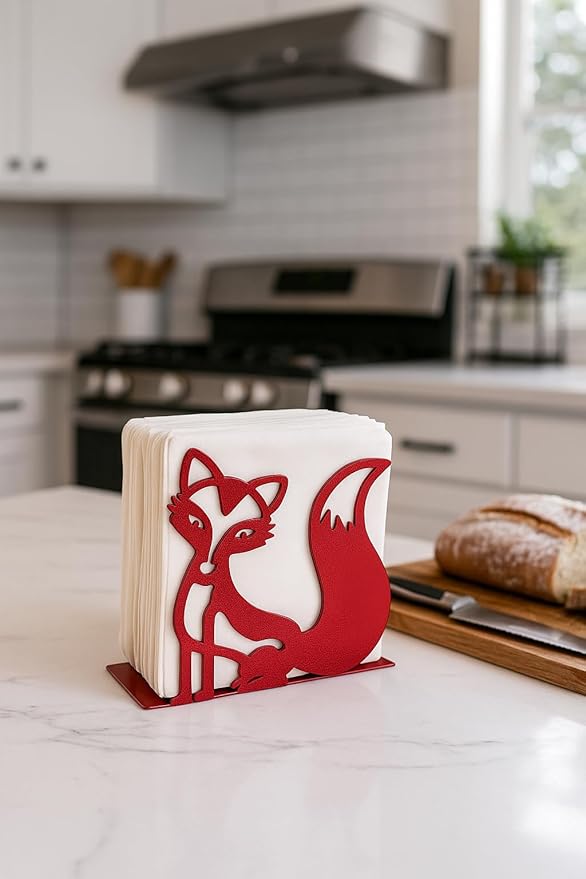 Mango Steam Tabletop Napkin/Tissue & Letter Holder for Home, Kitchen, Restaurants (Fox, Red)