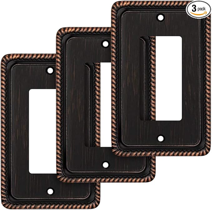 Henne Bery Rope Edge Decorative Wall Plate Switch Plate Outlet Cover (Single Decorator, 3 Pack, Aged Bronze)