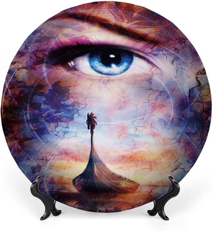 Ceramic Plates, Viking Decorative Ceramic Plates, Boat On The Beach and Woman Eye Boat with, 6 Inch, Household Plates Decorative, Multicolor
