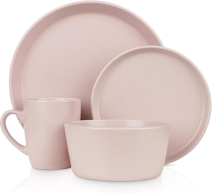 SERVICE FOR 4 - Total of 16 pieces including 8 dinner plates (10”), 4 salad plates (7.5”), 4 bowls (5.75”), and 4 mugs (12 oz), making it the perfect set to service 4 people