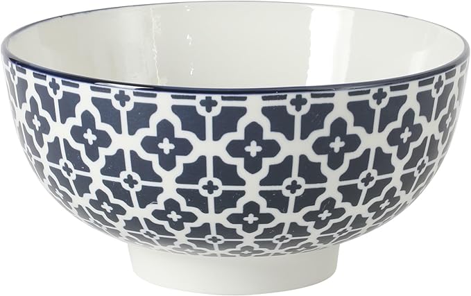 Gibson Home Castle Way 4-Piece Serving Bowl Set, 8 Inch Round Stoneware Bowls, Blue & White Assorted Pattern, Decorative Everyday Use