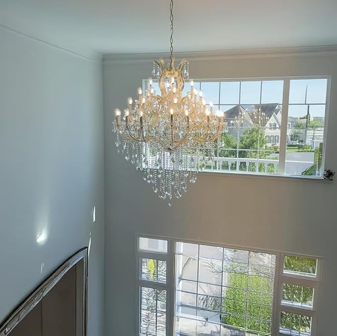 Large Gold Chandelier Light Fixtures - 36 Lights, 4 Layers Modern Crystal Chandeliers for Hotel, Lobby, Foyer, Entrance Hall, Staircase
