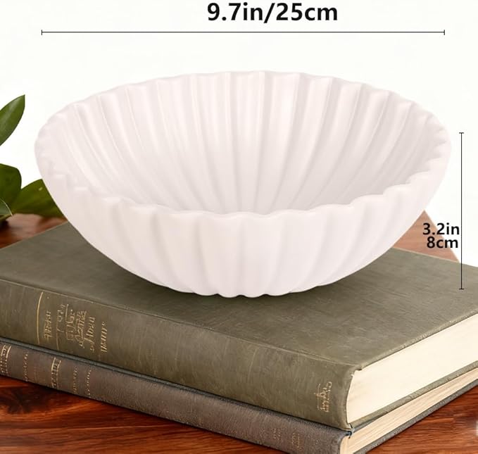Large White Fluted Decorative Bowl – Modern Ruffle Bowl for Living Room, Kitchen, Entryway & Coffee Table Décor | Functional Decorative Bowl for Keys, Fruit, Storage for Home
