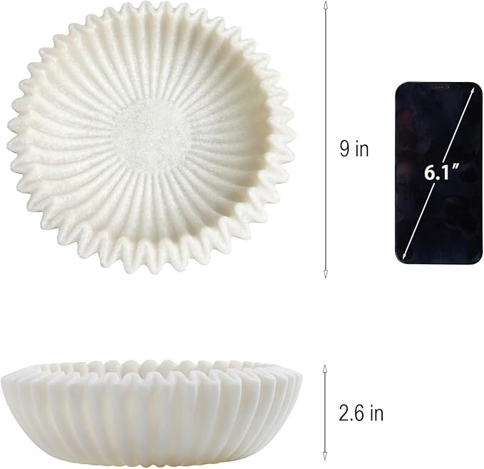 Braxio Decorative Bowl Modern Home Decor – White Ruffle Bowl Decorative Catchall for Entryway Dining Table Living Room Centerpiece Key Holder Fruit Bowl 9 x 9 x 2.6 Inch Art Deco Style