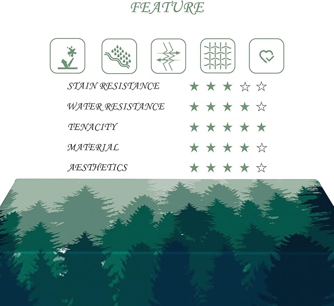 54x78 Inch Nature Rectangular Tablecloth Misty Pine Forest Silhouette Table Cloth Waterproof Durable Table Cover for Party Picnic Indoor Gaming Room Decor