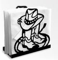 Cowboy Boot Decorative Black Metal Napkin Holder for Table, 4.9" x 4.9" x 2" Western Hat Lasso Standing Napkin Holder for Home Kitchen Restaurant Picnic Party Coffee Bar Dining Room