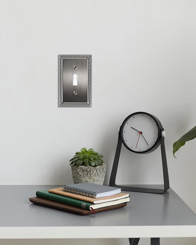 6-Pack Single Toggle Light Switch Cover Plate, Pearls Decorative Switch Plate Covers, Antique Silver 1 Gang Metal Wall Plate, Corrosion Resistant