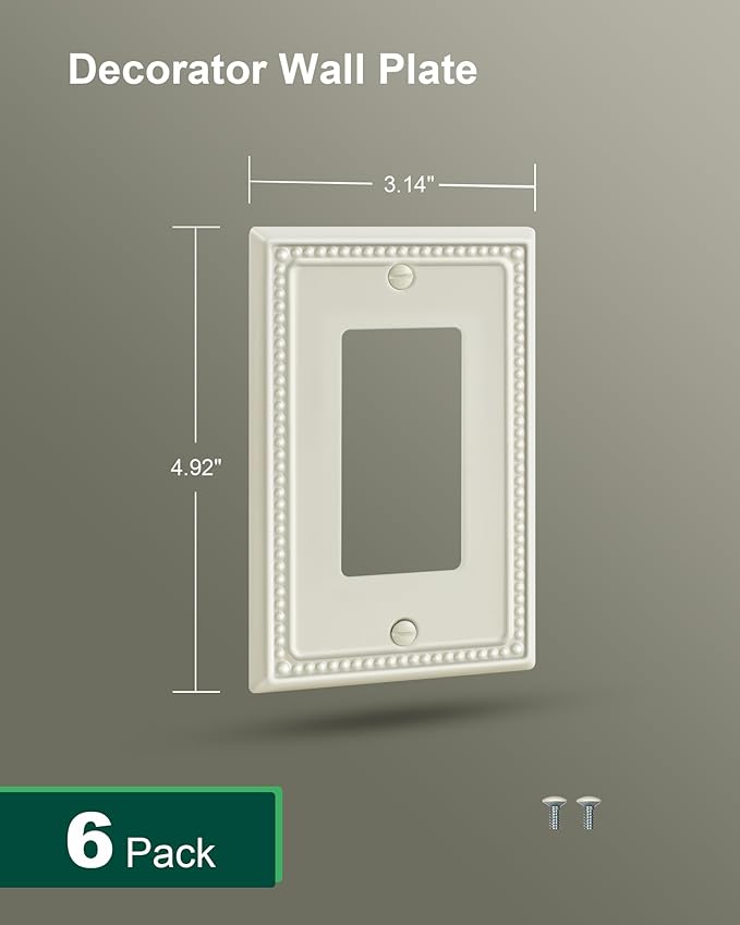 6-Pack Decorator Outlet Cover Plate, Decorative Switch Plates and Outlet Covers, Light Almond Metal Wall Plates for Electrical Outlets, Receptacle, GFCI Outlet, Dimmer Switch