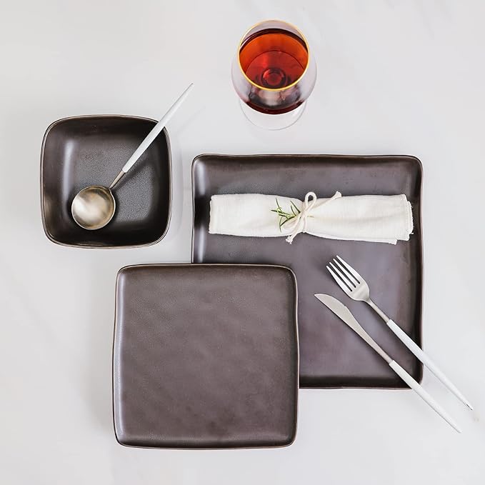 Stone lain Grace Square Stoneware Dinnerware Set, 24 Piece Service For 8, Brown