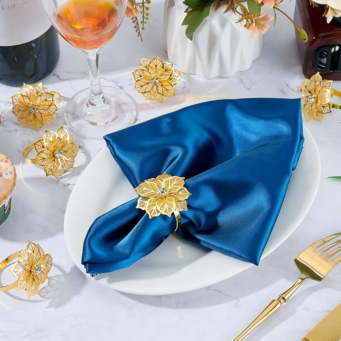60Pcs Flower Napkin Ring, Hollow Out Floral Napkin Holder Table Ring Buckle Dining Table Setting for Party Wedding Banquet Christmas Family Gatherings Gather Prom Table Decoration (Gold)