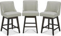 CHITA Counter Height Swivel Bar Stools Set of 3, FSC Certified Upholstered Counter Stools, Modern Swivel Barstools with Wood Legs for Kitchen Island, 26" Seat Height, Faux Leather in Creamy Grey