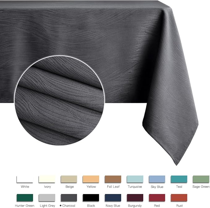 maxmill Jacquard Tablecloth Swirl Design Water Resistance Antiwrinkle Heavy Weight Soft Table Cloth for Buffet Banquet Parties Event Holiday Dinner Rectangle 60 x 84 Inch Charcoal