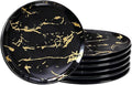 6-Piece Black Marble Ceramic Plates with Gold Rim, 8-Inch Dinner Plates Set, Oven & Microwave Safe, Dishwasher Safe, Elegant Appetizer, Salad, and Dessert Plates for Modern Dining