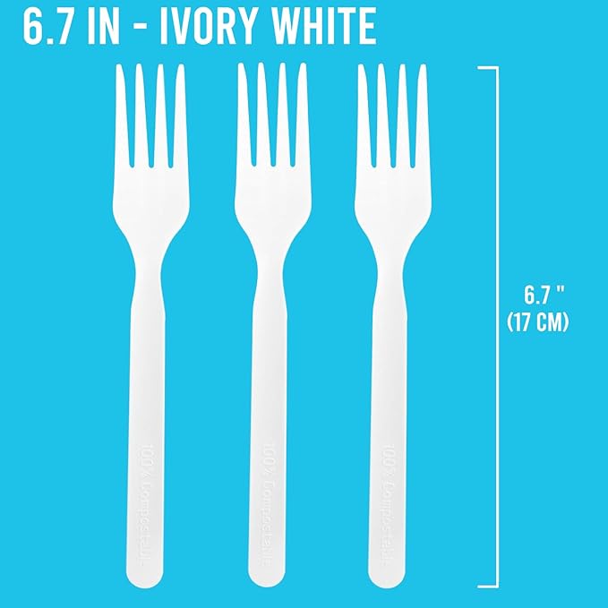 500 Count Compostable Disposable Non Plastic Forks, Large Heavy Duty Biodegradable Utensils, Eco Friendly Durable Sturdy Recyclable Forks Flatware Silverware for Party Wedding Daily Use