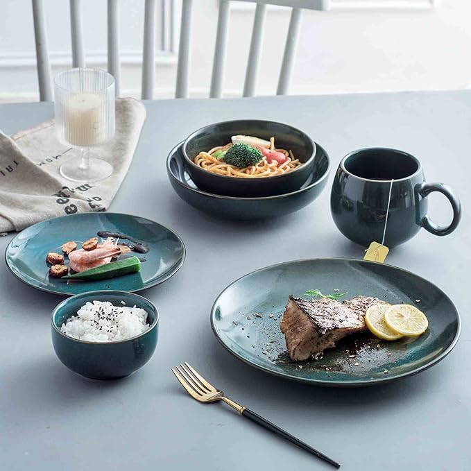 UNICASA Cremic Dessert Plates Set of 4-8 Inch Ceramic Dinner Plates Dinnerware Oven Microwave Safe for Salad, Scratch Resistant, Kitchen Serving Dish, Olive