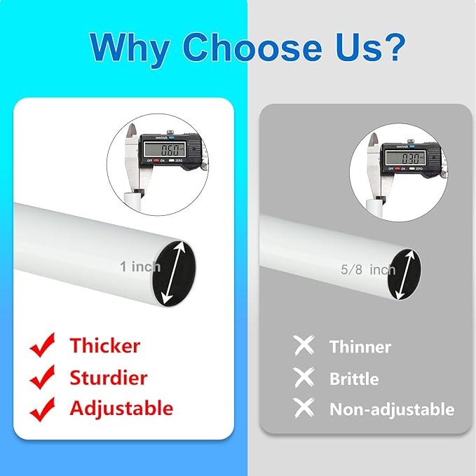 Curtain Rods for Windows 16 to 200 Inches Adjustable Length 1 Inch Diameter Window Curtain Rod with Aluminium End Cap, White