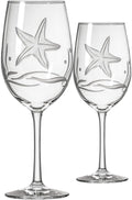 Rolf Glass Starfish All Purpose Wine Glass 18 Ounce | Set of 2 Large Wine Glasses | Lead-Free Glass | Engraved Large Wine Glasses | Made in the USA