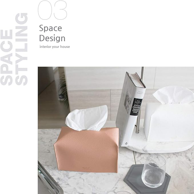 Carrotez Tissue Box Cover, [Refined] Modern PU Leather Rectangular Tissue Box Holder - Decorative Holder/Organizer for Bathroom Vanity Countertop, Night Stands, Office Desk 9.5"X5"X5" - Peach Pink