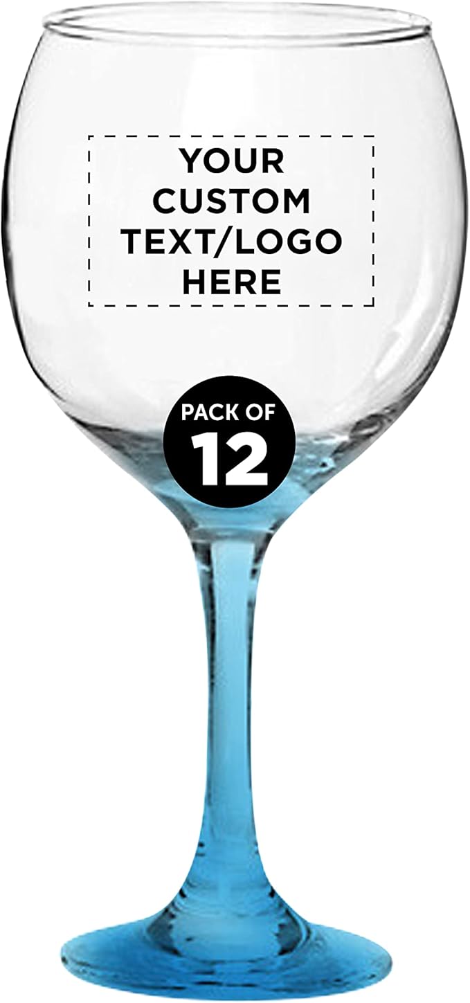 Custom Premiere Wedding Wine Glasses 20.5 oz Set of 12, Personalized Bulk Pack - Restaurant Glassware, Perfect for Red Wine or White Wine - Blue
